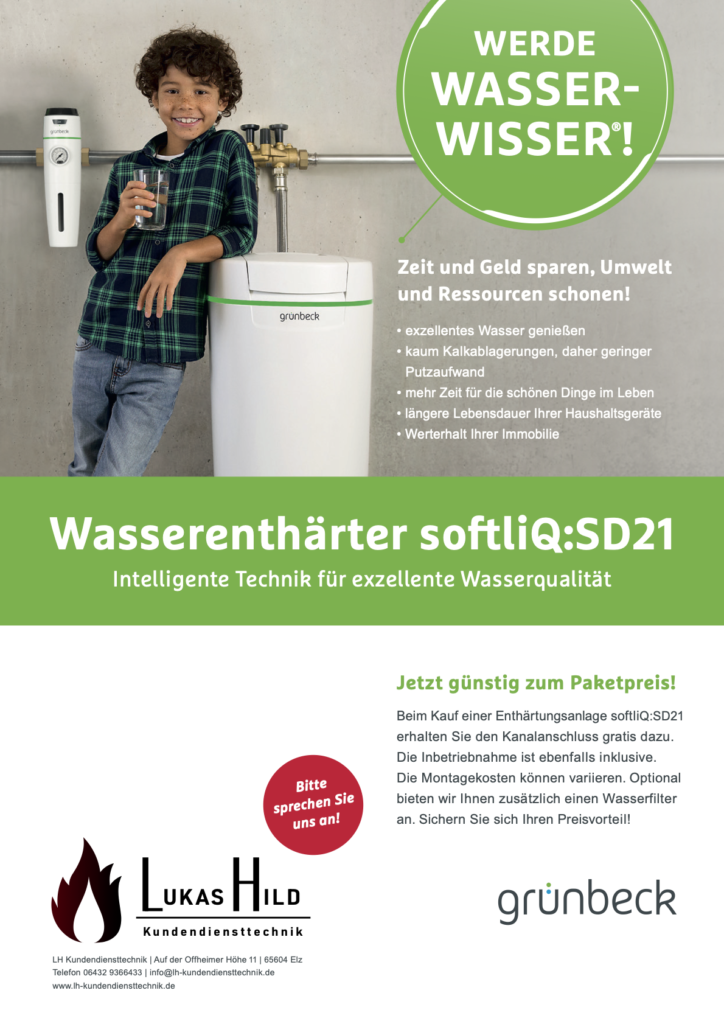 Hohe Wasserhärtegrade in Limburg, Diez & Umgebung: Aktion Grünbeck Enthärtungsanlage Rückseite